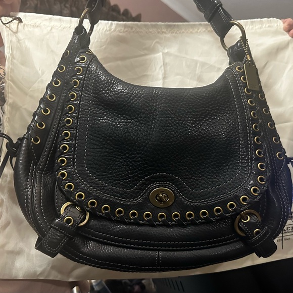 Coach Handbags - Coach HTF limited edition studded lace black leather large Abbey hobo purse
